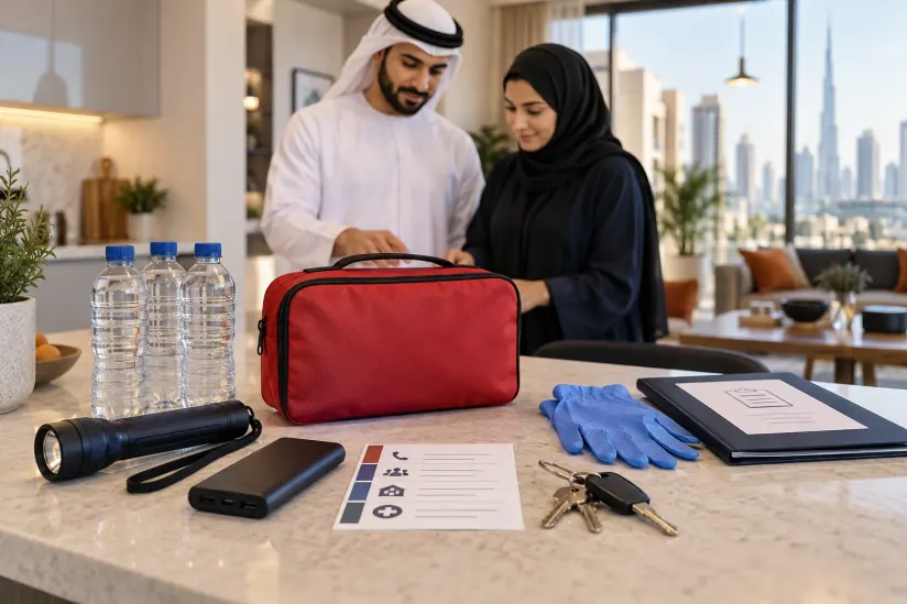 بالغان يراجعان حقيبة إسعافات أولية في المنزل